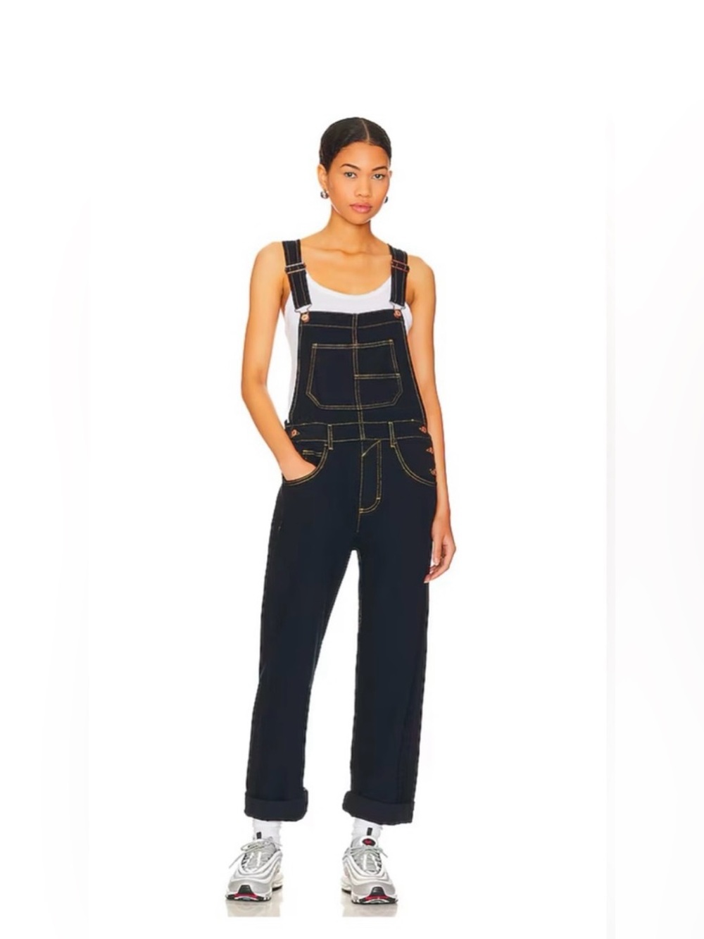 We The Free Dark Free People Blue Denim Overalls